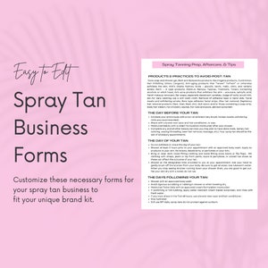 Spray Tan Forms - Editable Spray Tan Templates, Spray Tanning Consent Forms, Spray Tan Prep & Aftercare Forms, Spray Tan Tips, Spa Forms