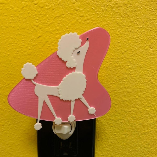 Mid-Century Modern Pink with White Poodle Night Light - 3D Printed