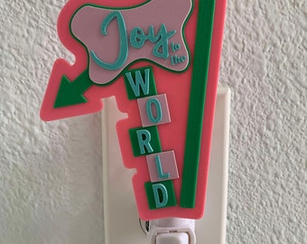 Joy to the World - MCM Mid-Century Modern Holiday Night Light - 2D Printed
