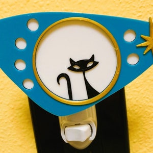 Mid-Century Modern Inspired Black Cat Atomic Night Light - 3D Printed