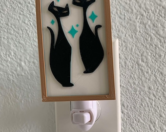 MCM - Mid-Century Modern, Black Cat Inspired - Starburst - Night Light - 3D Printed