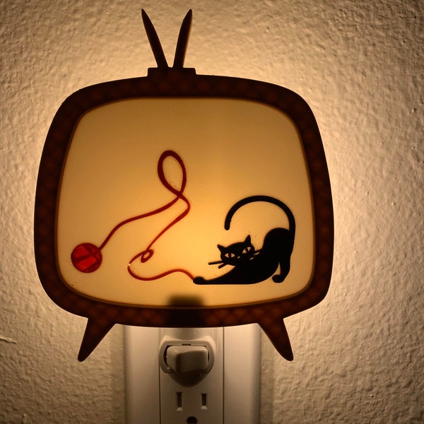 Mid-Century Modern MCM Television Black Cat Night Light