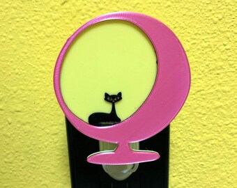 Mid-Century Modern Inspired Black Cat in Egg Chair Night Light - 3D Printed