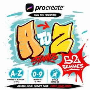 Paquete de letras de graffiti para Procreate / Pinceles de aerosol realistas / DESCARGA INSTANTÁNEA / Letras para Procreate / Pincel de marcador cincelado