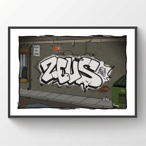 Personalised Graffiti Wall Art - Custom Artwork With Cartoon Background - Custom Cartoon Drawing - Hand Drawn
