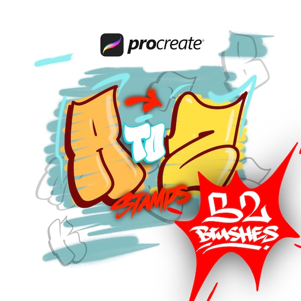 Graffiti Brief Bundle für Procreate | Realistische Sprühbürsten | SOFORTIGER DOWNLOAD | Procreate Schriftzug | Chisel Marker Pinsel