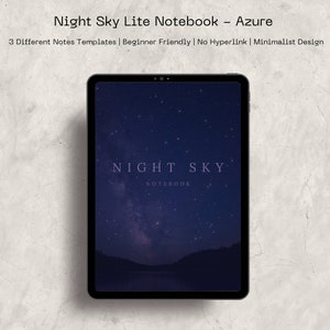 May include: A digital tablet displaying a dark blue background with a starry night sky and the text "NIGHT SKY NOTEBOOK".