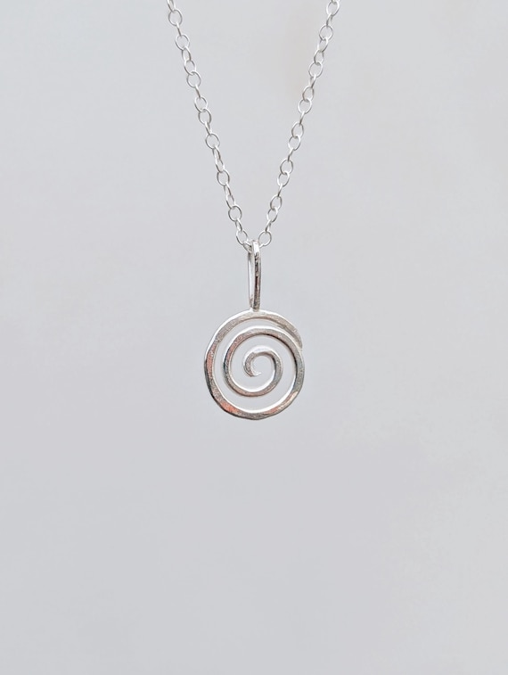 Swirl, Spiral Necklace / Hammered Handmade Solid Silver Pendant, With Chain. Beach Jewellery