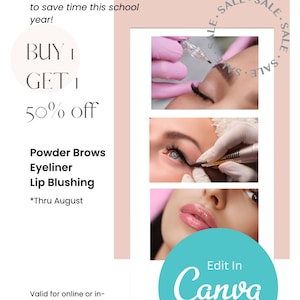 Permanent Makeup Flyer & Social Media Template for Lip Blushing, Powder Brows, Ey