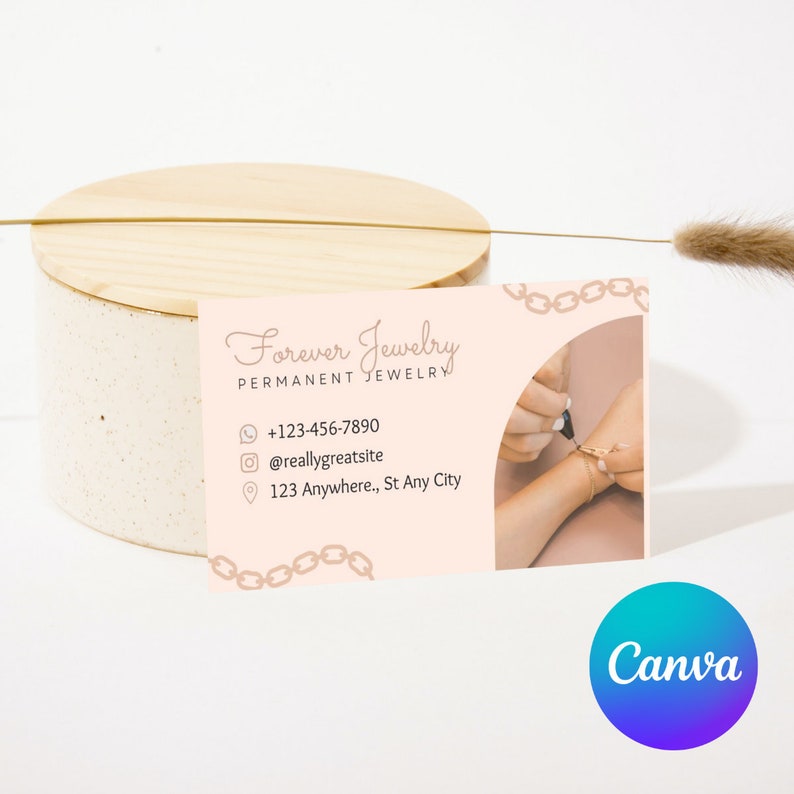 Permanent Jewelry Business Card Template, Canva, Instant Download, Pop