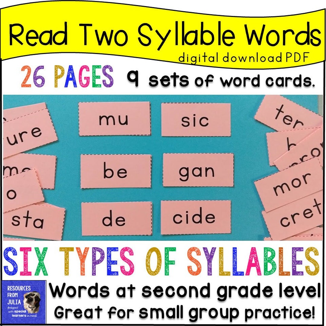 Reading Decoding Two Syllable Word Cards With Closed and Open Syllables, Rcontrolled Syllables