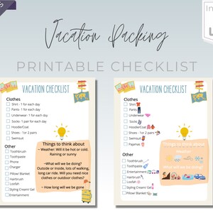 Vacation packing list