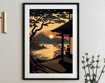 Japan Art - Sunset - Tsuchiya Koitsu Print Ukiyo-e Poster Japanese Period Koitsu Poster Japan Wall Art Living room print