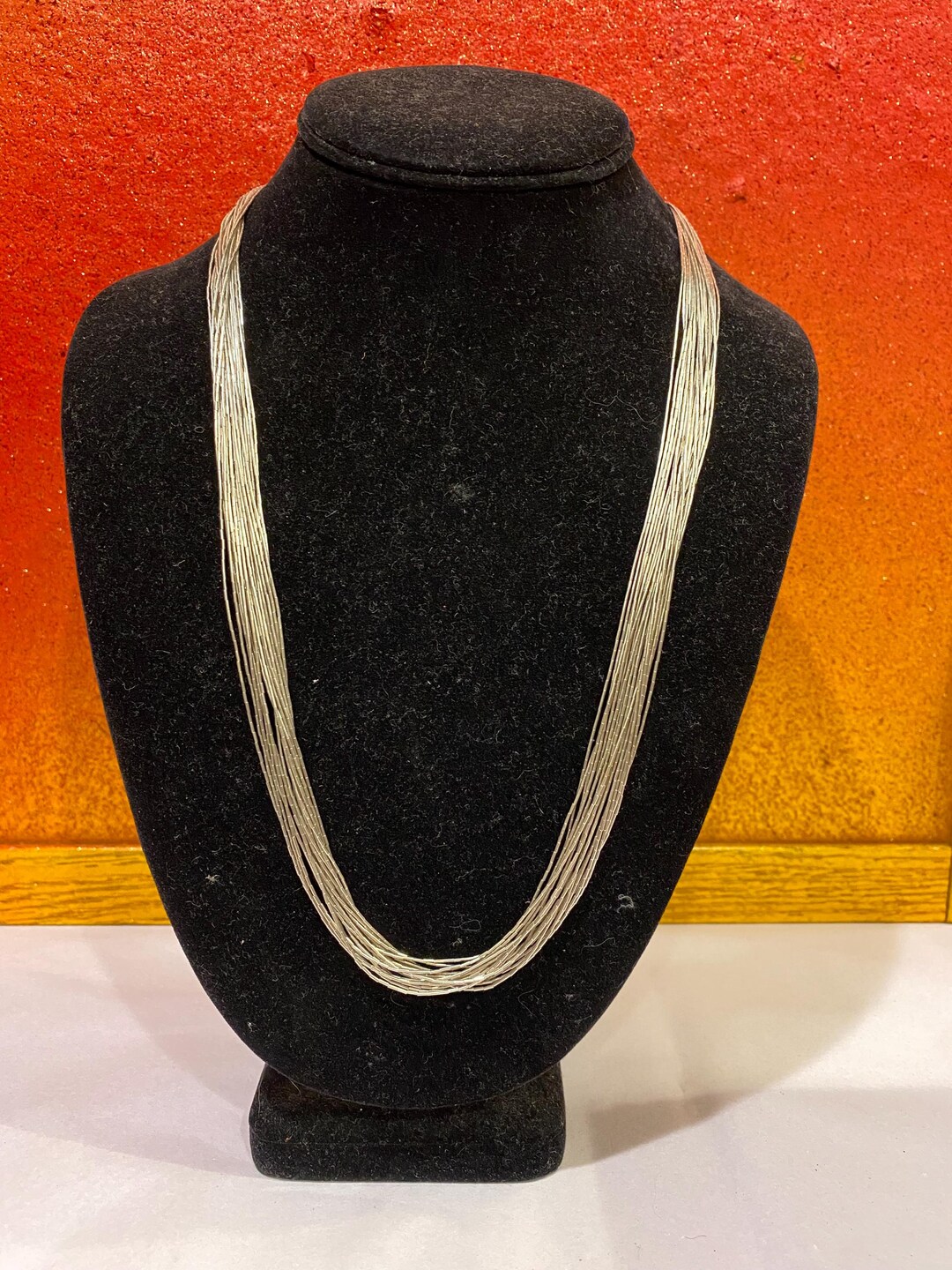 Native American 30 Strand Liquid Silver Beaded Necklace With Sterling ...