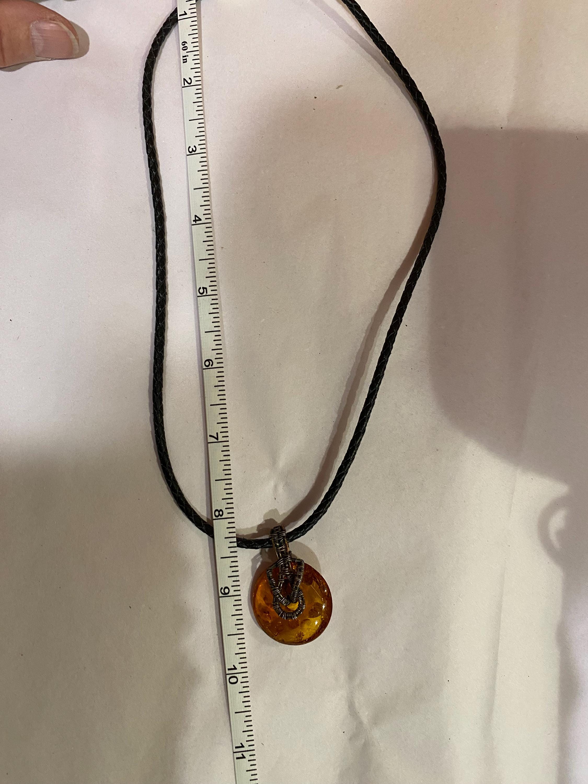 ヴィンテージ琥珀ペンダント レザーネックレス - Etsy 日本