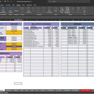 Monthly Budget Planner that includes an Overdraft facility