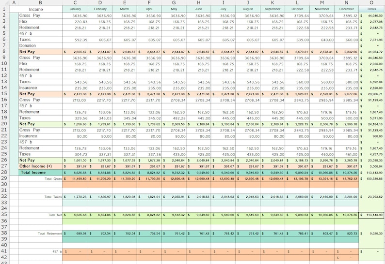 Yearly Income Tracking Spreadsheet customizable With Payroll - Etsy