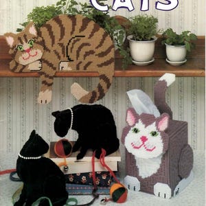 Cats Kitties Tissue Cover Magnet Sitter Plastic Canvas Pattern Leaflet 3037