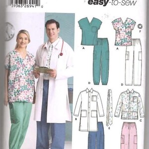 Simplicity Women's Men's Scrubs Top Jacket Pants Sizes S M L New UNCUT Sewing Pattern 5443
