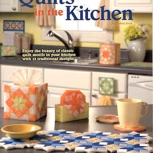 Quilts in the Kitchen Tissue Cover Coasters Placemat Needlecraft Plastic Canvas Patterns Leaflet 1156