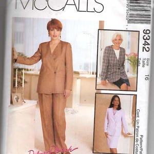 May include: McCall's pattern for a suit, size 16. The pattern includes instructions for a blazer and pants. The pattern is for real people and is designed to fit a variety of body types.