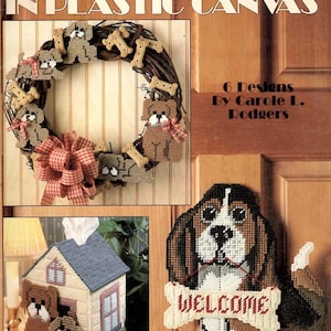 Puppy Time Beagle Scottie Dogs Wreath Tissue Cover Face Mask Magnet Leisure Arts Plastic Canvas Patterns Leaflet 1371
