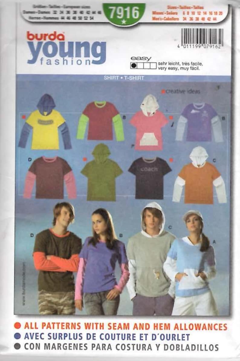 Burda Young T-shirt New UNCUT Sewing Pattern 9328 - Etsy