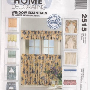 May include: A McCall's Home Decorating sewing pattern envelope for window essentials, number 2515. The front features illustrations of various curtain styles, including a yellow floral valance and matching tier curtains over a window.