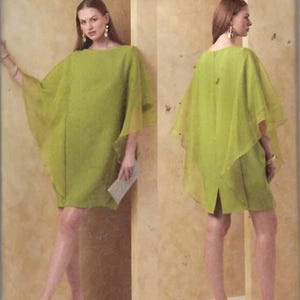 May include: Vogue Patterns dressmaking pattern. The cover features a lime green dress with a cape overlay. The pattern includes sizes 8-16. The text "Vogue Patterns" and "Tom and Linda Platt" are visible.
