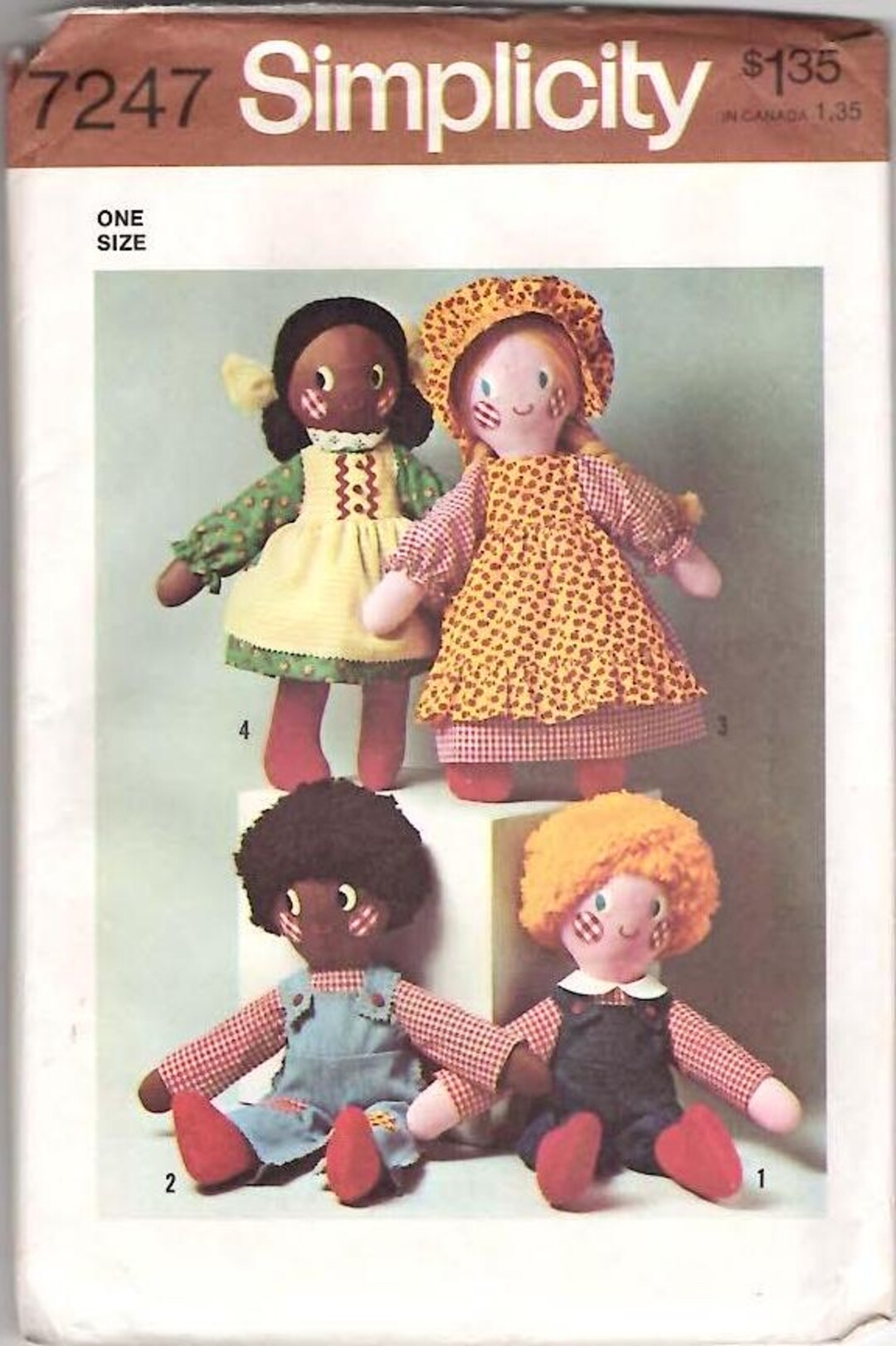 Simplicity Cloth Dolls Clothes Apron Dress Overalls Shirt Bonnet ...