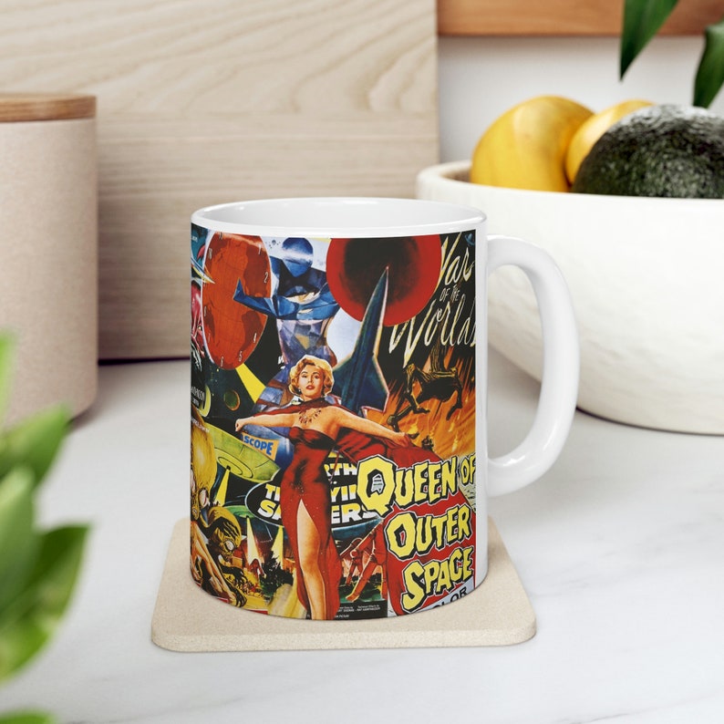 50s Sci-Fi Poster Fest A Science Fiction Classic Movies Collage 1950s Cult Favorites High Gloss Ceramic Mug 11 oz. FREE Shipping image 6