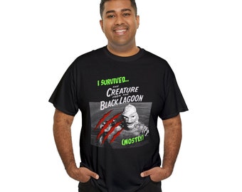 I Survived the Creature From the Black Lagoon!  Classic Retro Sci-Fi 1950s Sc-fi Cotton Tee  Multiple Sizes, Colors, Vintage T-Shirt