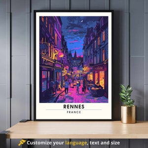 Rennes-Druck | Rennes Reiseposter | Renne, Frankreich Reisedruck | Rennes bei Nacht