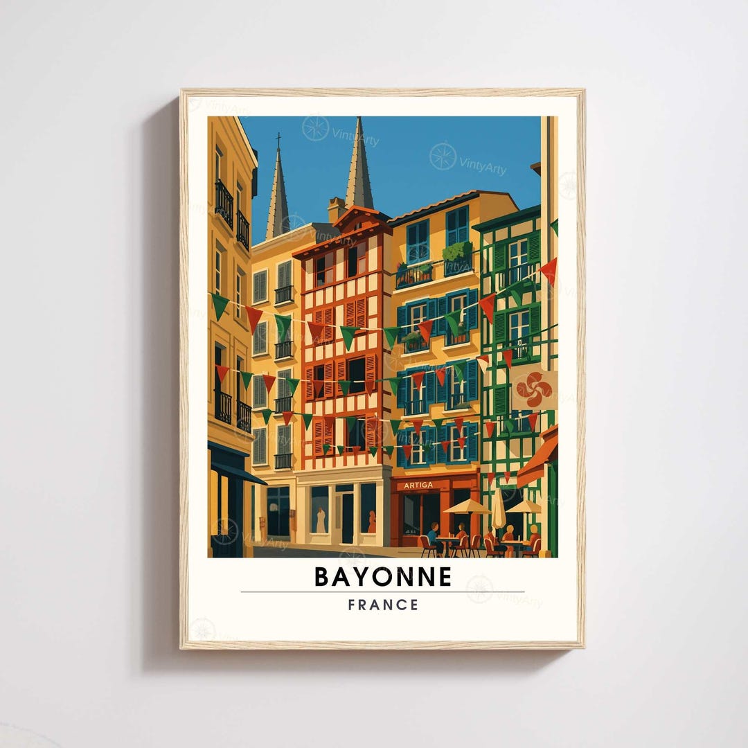 Bayonne Poster – Graphic Illustration of Basque Facades - Etsy
