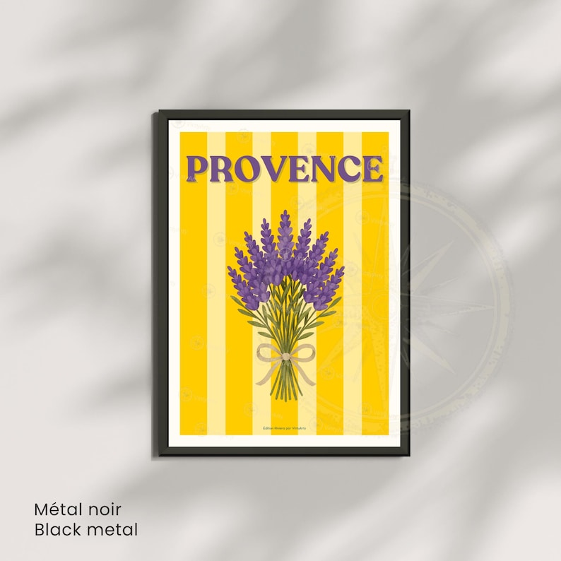 Provence Lavender Poster – Yellow Striped Wall Art – French Countryside Print image 4