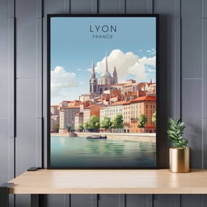 Translate into English: Lyon poster, Lyon travel print, Lyon travel poster, France poster.