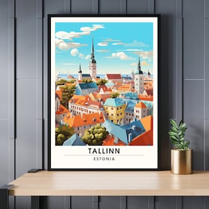 Imprimir Tallin, Estonia | Cartel de viaje de Tallin visto desde el cielo.