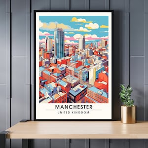 Póster Manchester | Impresión de viajes de Manchester ? Cartel de viaje de Manchester | Gran Bretaña Póster