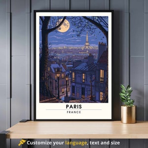 Paris Print | Paris Travel Poster | Paris, France Travel Print | Night trip to Paris