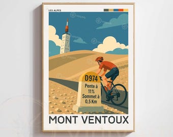 Mont Ventoux Poster – Vintage Cycling Print – Mountain Illustration & Climb Art
