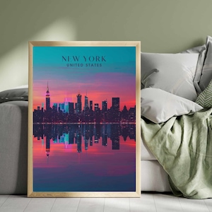 Impresión de Nueva York | Cartel de viaje de Nueva York | Póster de la ciudad de Nueva York - Noche