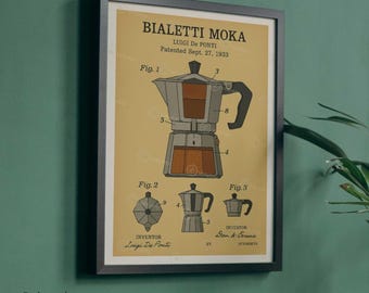 Vintage Italian Coffee Maker Patent Poster – Moka 1933