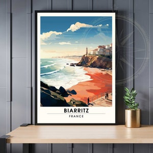 Cartel de Biarritz - impresión de viaje Biarritz, Francia - Vista de la playa de Biarritz