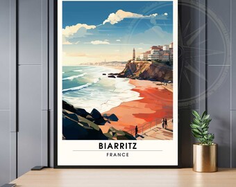 Cartel de Biarritz - impresión de viaje Biarritz, Francia - Vista de la playa de Biarritz