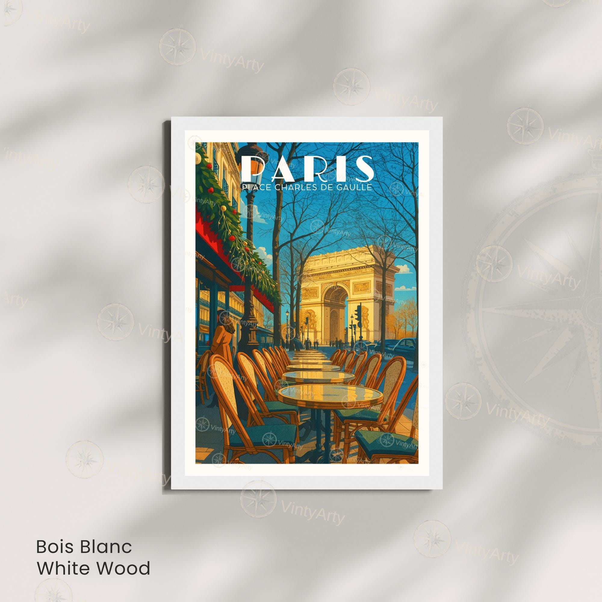 Paris Poster – Arc De Triomphe and Café Terrace | Vintage Place