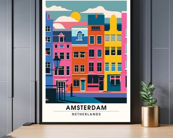 Amsterdam Afdrukken | Amsterdam Reisposter | Kleurrijk Amsterdam