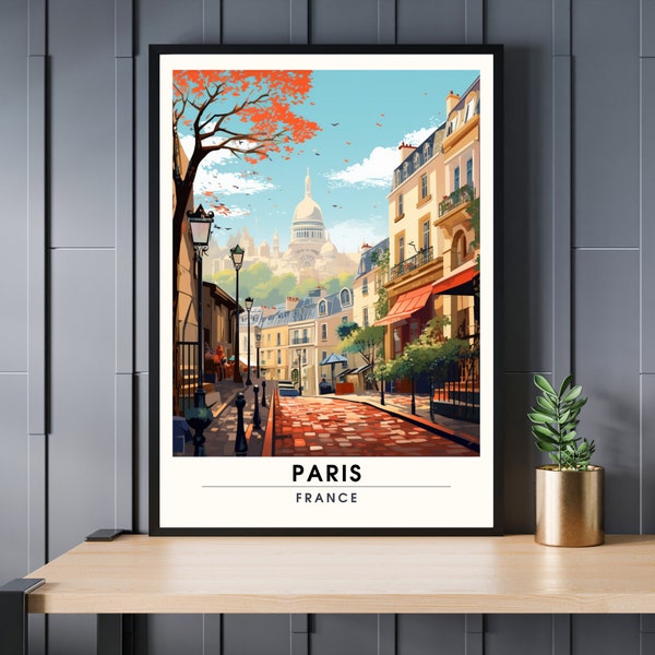 Impression Paris Montmartre | Affiche de Voyage Paris | Impression de Voyage Paris, France | Montmartre et vue sur le Sacré-Cœur