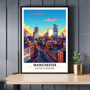 Póster Manchester | Impresión de viajes de Manchester ? Cartel de viaje de Manchester | Gran Bretaña Póster