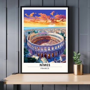 Imprenta Nîmes | Póster de viaje de Nimes | Impresión de viajes Nimes, Francia