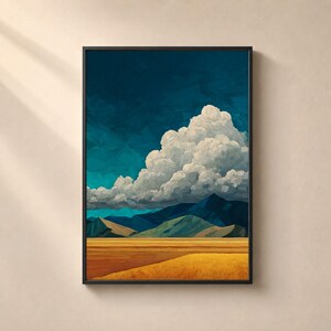 impasto wall art, post impressionist print, storm cloud art, wheat field art, thick brushstroke art, blue and yellow decor, painterly landscape art, dramatic sky print, countryside wall art, textured art print, landschaftsbild kunst, colourful wall art, large wall art